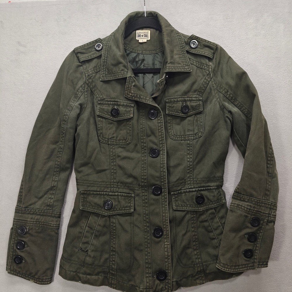 Converse One Star Utility Jacket Womens S Green Military Cargo Grunge Punk Y2K